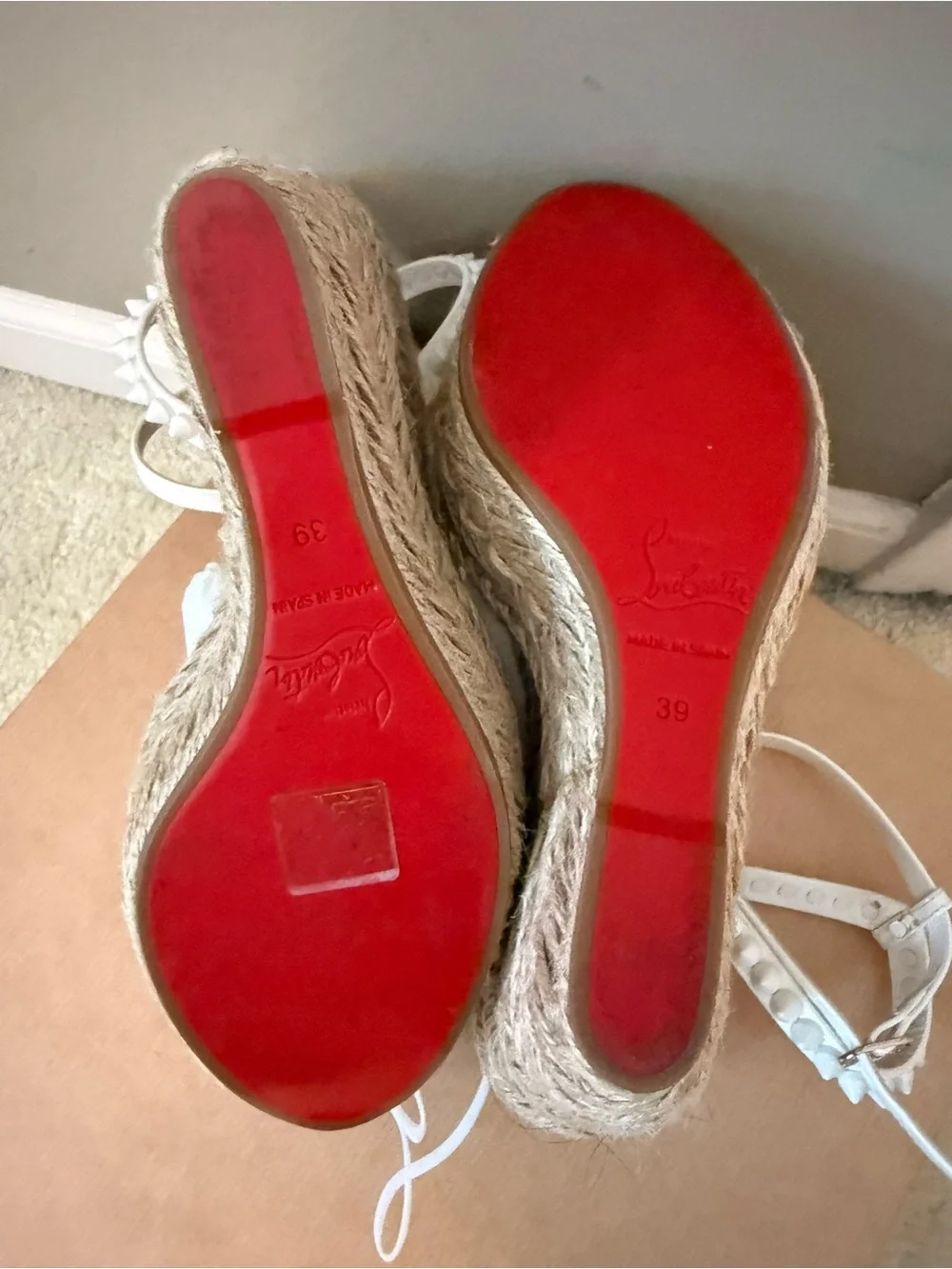 Christian Louboutin Mafaldina Zeppa 120 White Spiked Espadrille Wedges 39